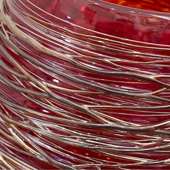 Robert Adamson Handblown Red Art Glass Thread Wrap 6” Dome Large Votive Vase - Picture 7 of 16